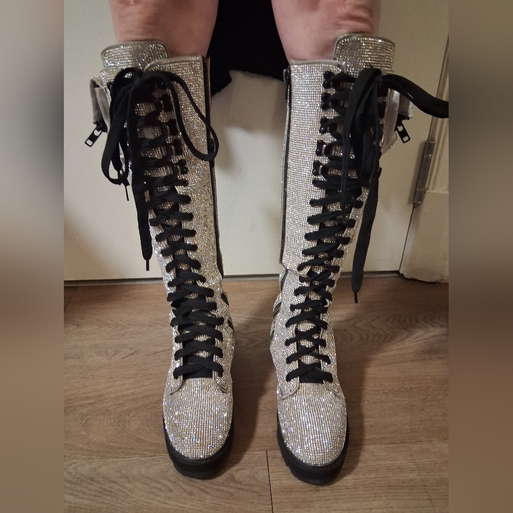 Club exx Rhinestone Combat Boots